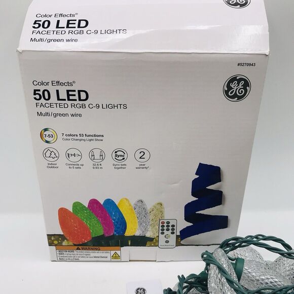 NEW GE Color Effects 50 LED Faceted C-9 Lights 32.6 ft 7-Colors & 53 Functions - Picture 5 of 5